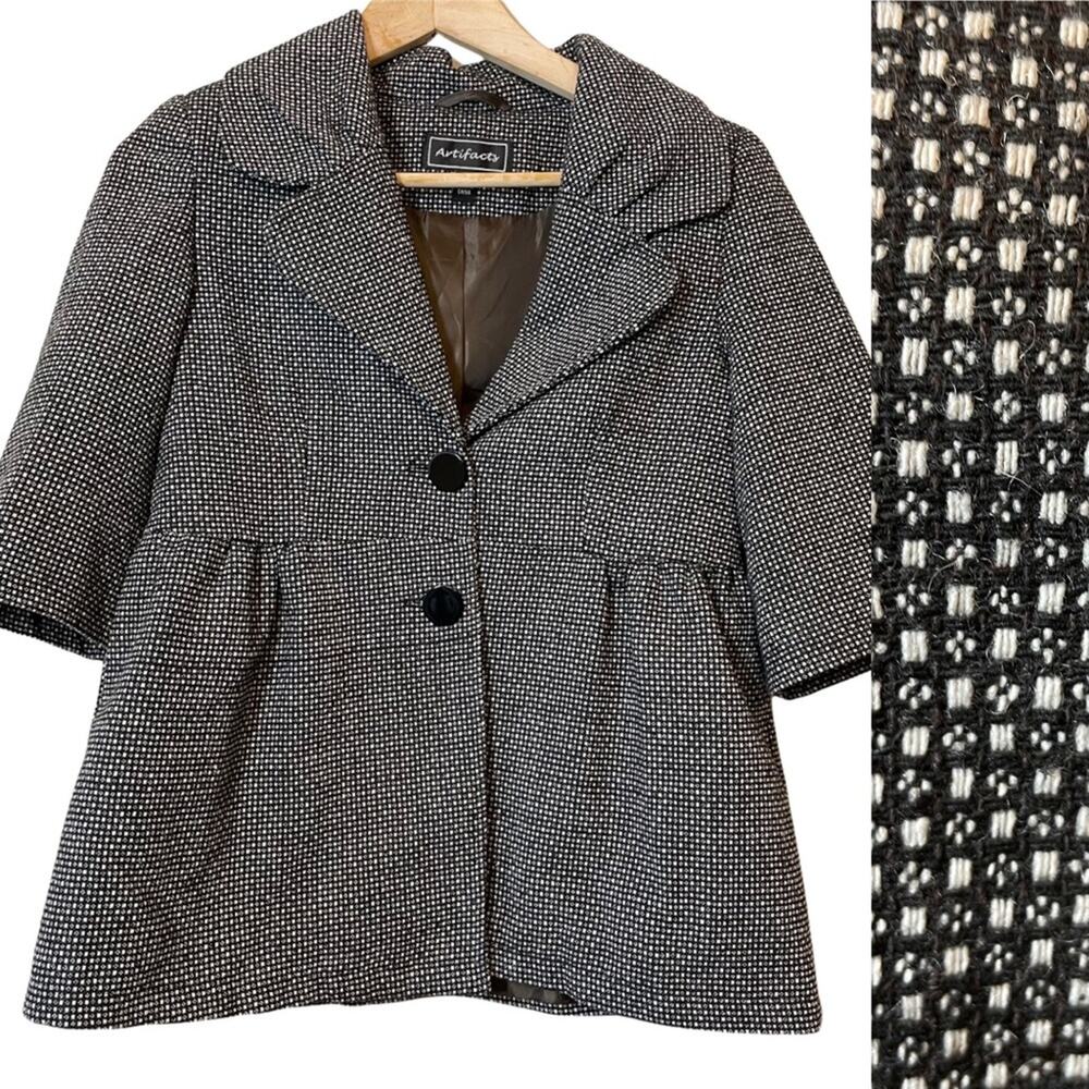 Artifacts Black and White Blazer Jacket Peplum 3/4 Sleeve XS